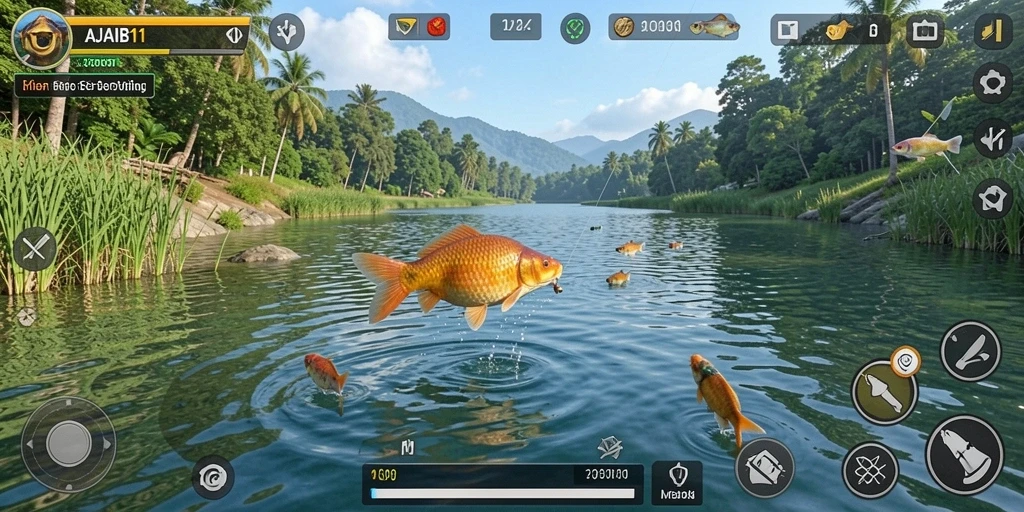 Gameplay AJAIB11 menampilkan pengalaman memancing yang realistis dan menyenangkan.