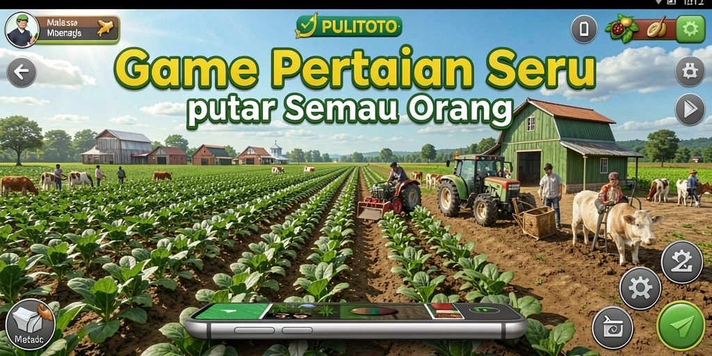 Tampilan gameplay seru dalam PULITOTO dengan aktivitas bertani.