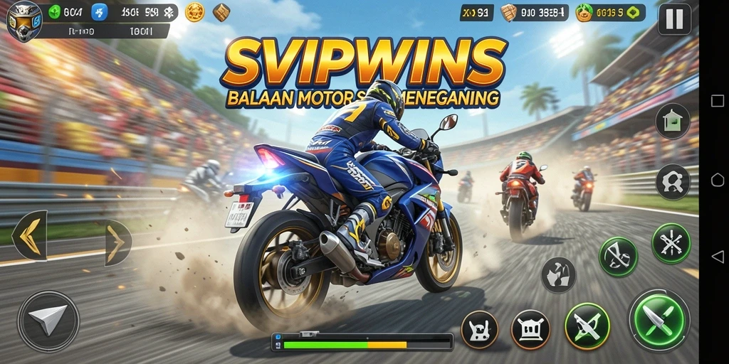 Gameplay mendebarkan di SVIPWINS memperlihatkan balapan motor yang seru.