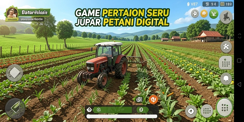 Tampilan gameplay V87 yang menampilkan aktivitas bertani yang seru dan interaktif.